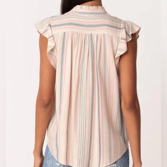 NWT LovestitchNatural Stripe Flutter Sleeve Blouse - Picture 4 of 4